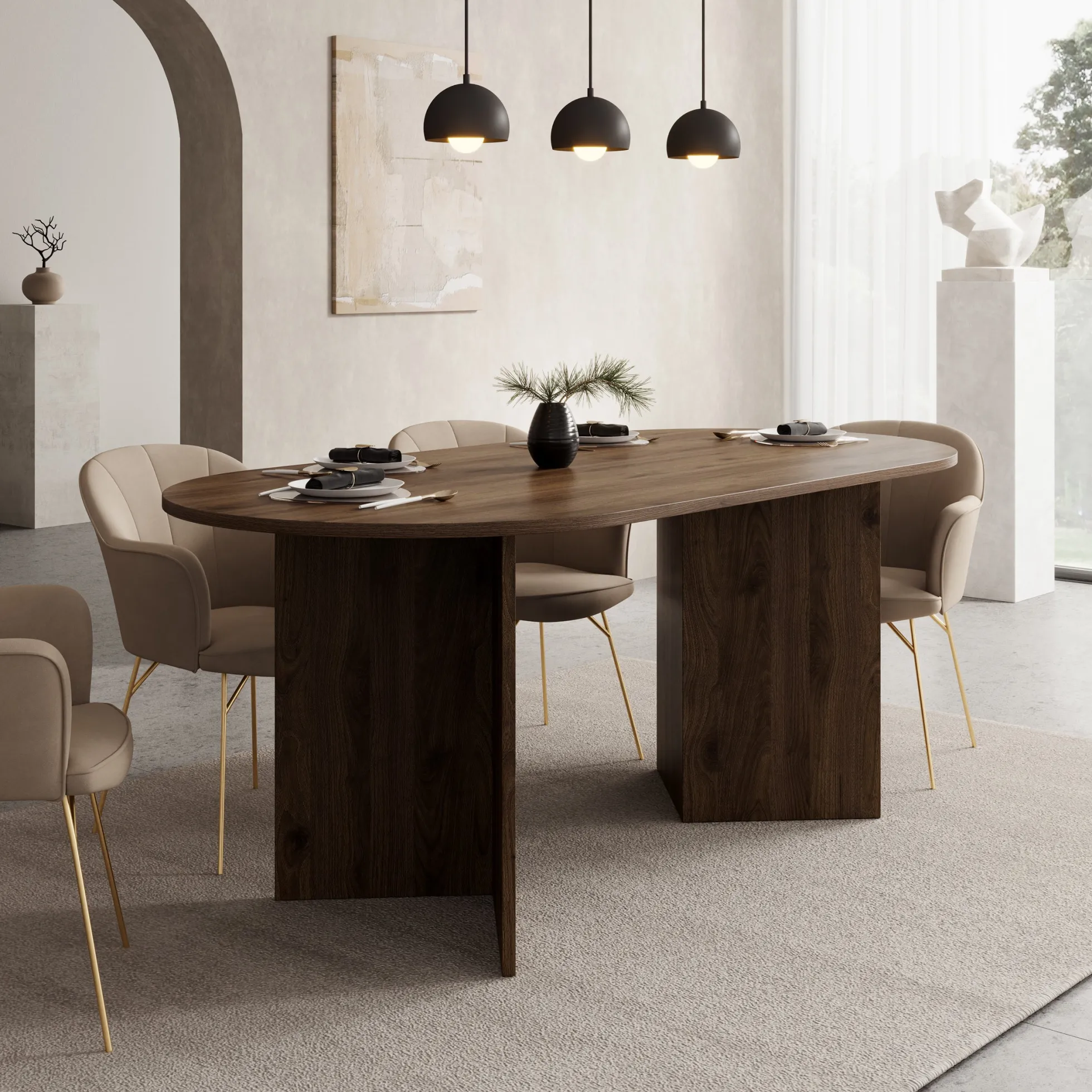 Glenne - Eetkamertafel ovaal - Donker eiken patroon - 185x90x75 cm