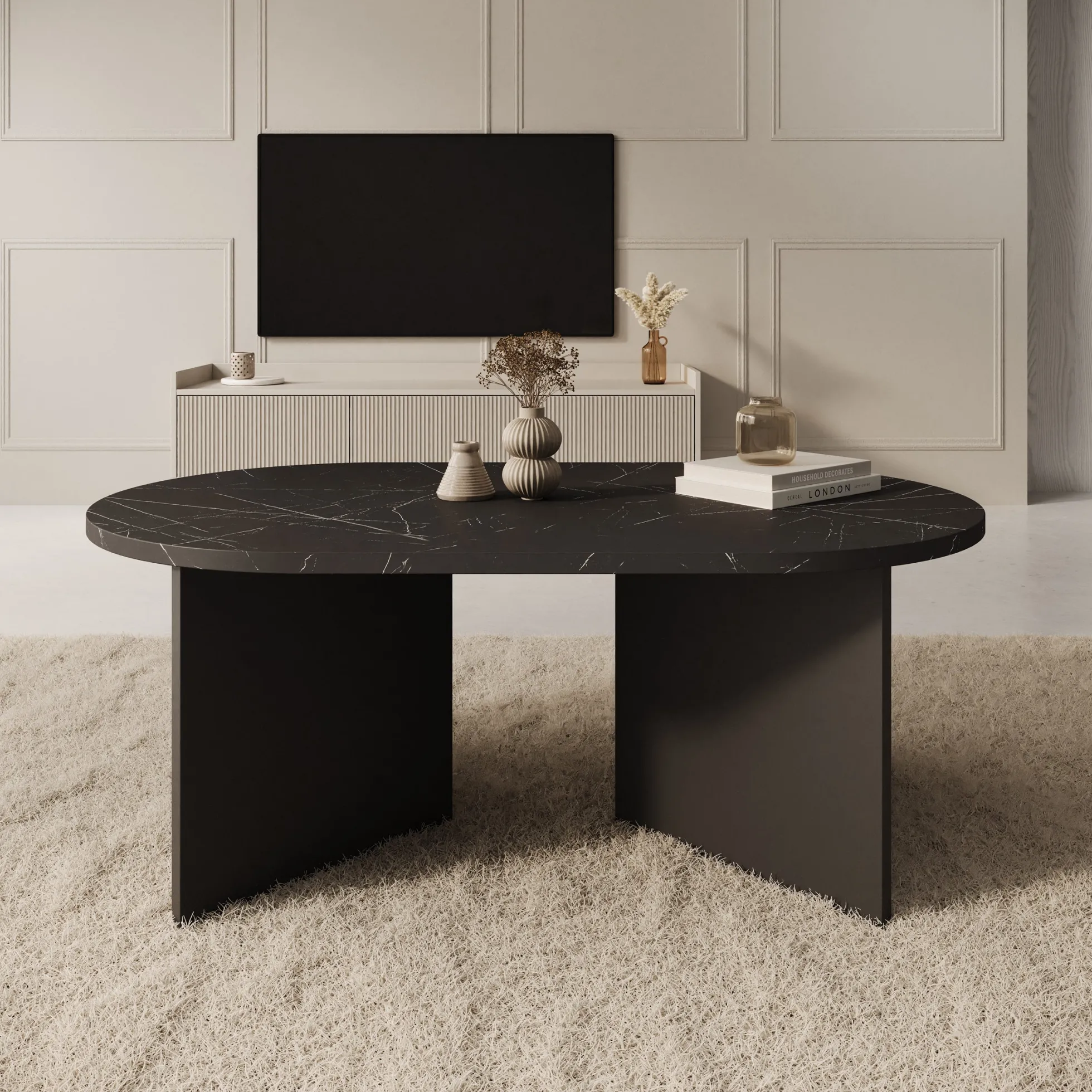 Glenne - Salontafel - Zwart marmerlook - 110x65x42 cm