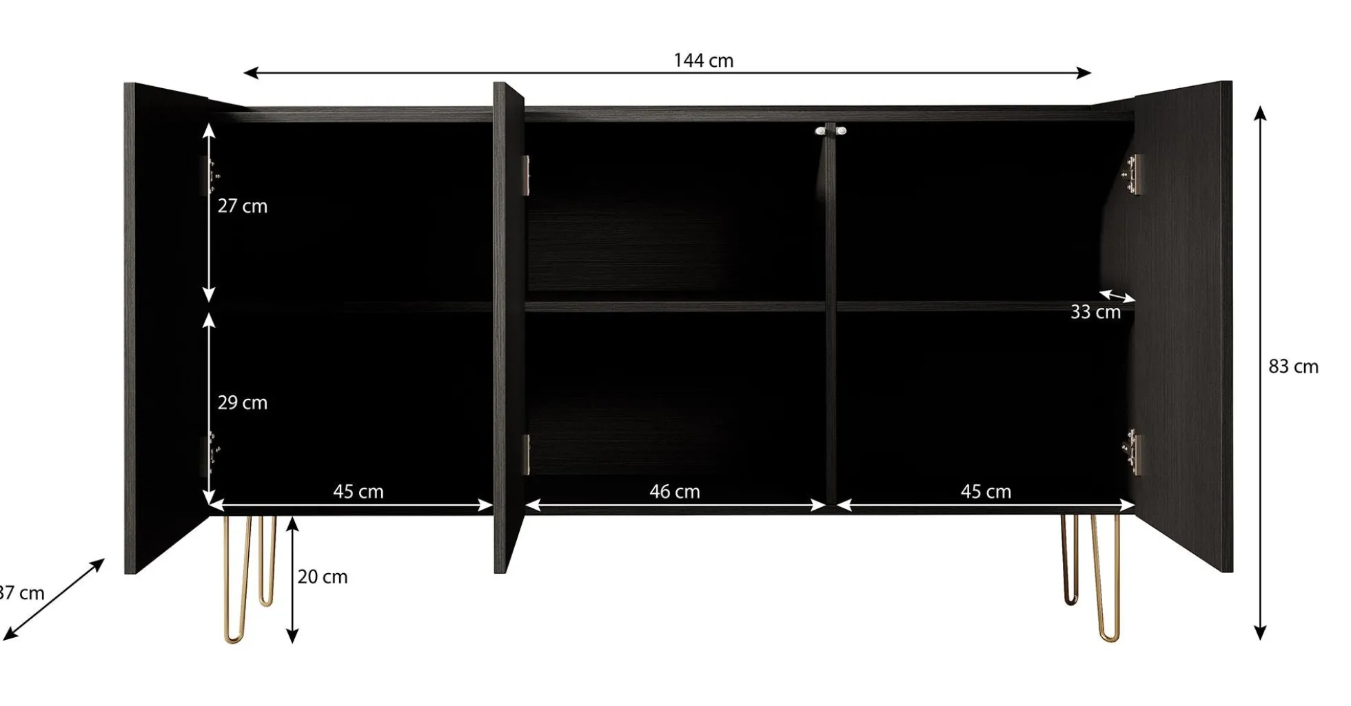 Hacienda - Dressoir - Zwart - 144x37x83 cm