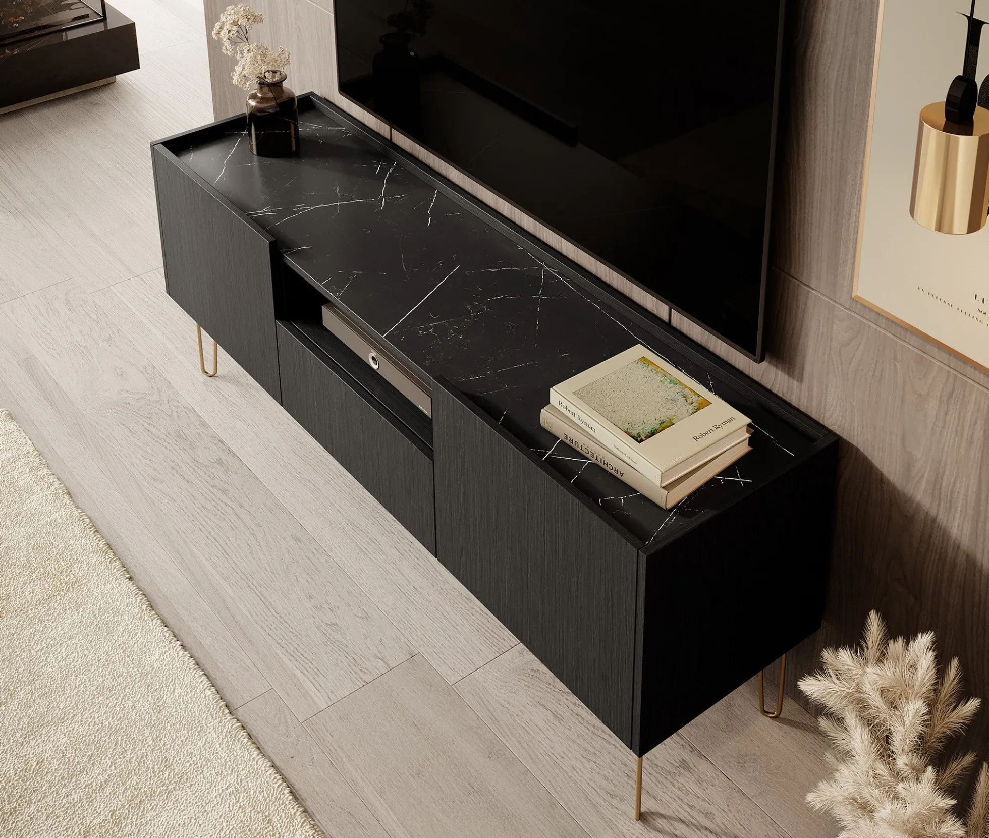 Hacienda - TV-Meubel met 2 deuren - Zwart - 144 cm