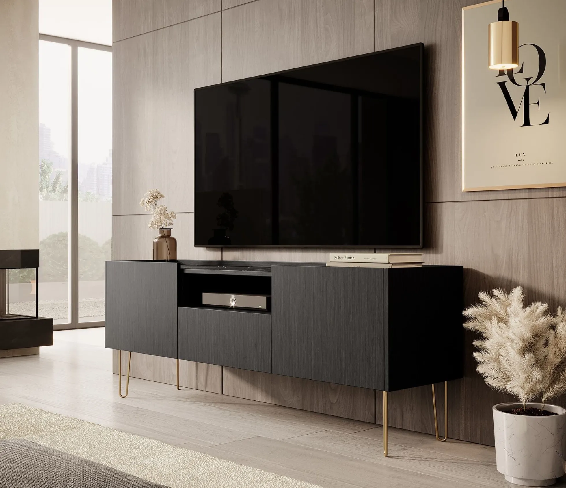 Hacienda - TV-Meubel met 2 deuren - Zwart - 144 cm