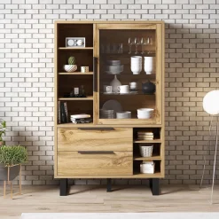 Harlow - Vitrinekast - Eiken/zwart - 120x45x190 cm