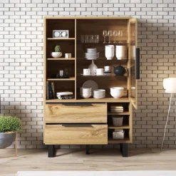Harlow - Vitrinekast - Eiken/zwart - 120x45x190 cm