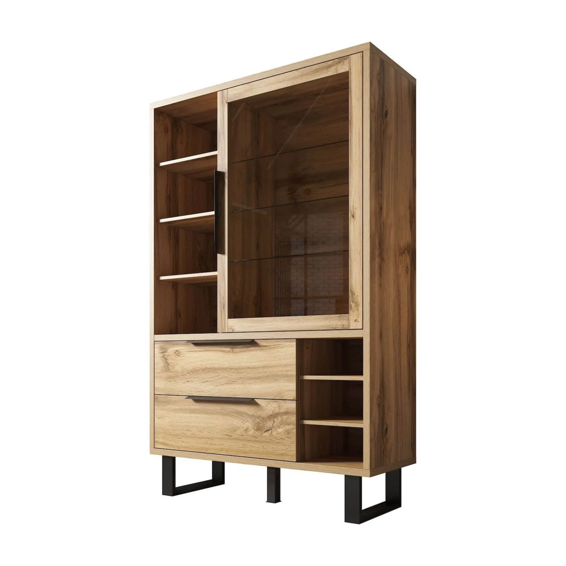 Harlow - Vitrinekast - Eiken/zwart - 120x45x190 cm