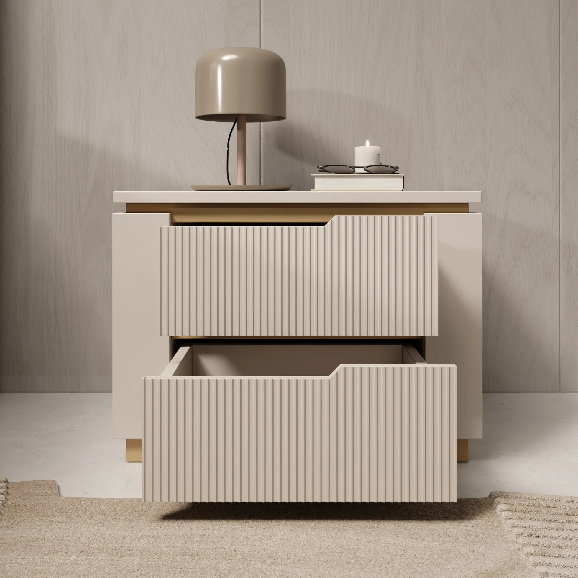 Harper - Nachtkastje - Beige - 56x40x42 cm