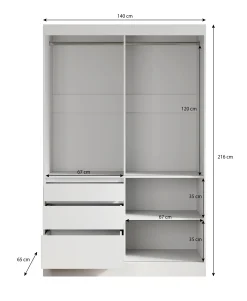 Henry - Kledingkast met schuifdeuren - Wit - 140x65x216 cm