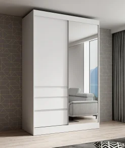 Henry - Kledingkast met schuifdeuren - Wit - 140x65x216 cm