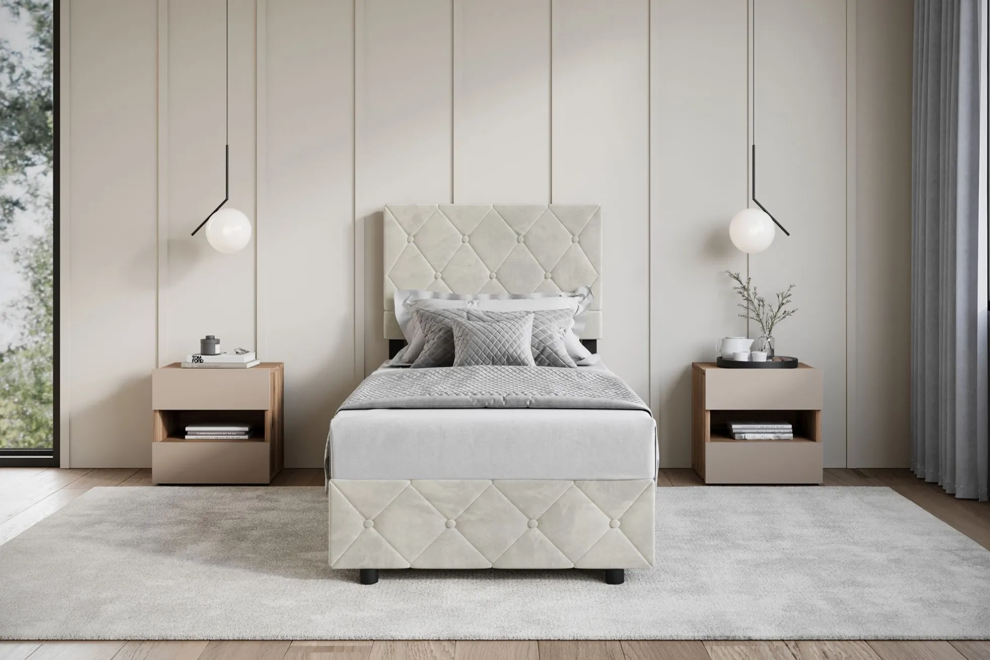 Hernandez - Eenpersoonsbed met opbergruimte - Beige - 90x200 cm