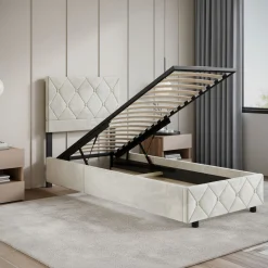Hernandez - Eenpersoonsbed met opbergruimte - Beige - 90x200 cm