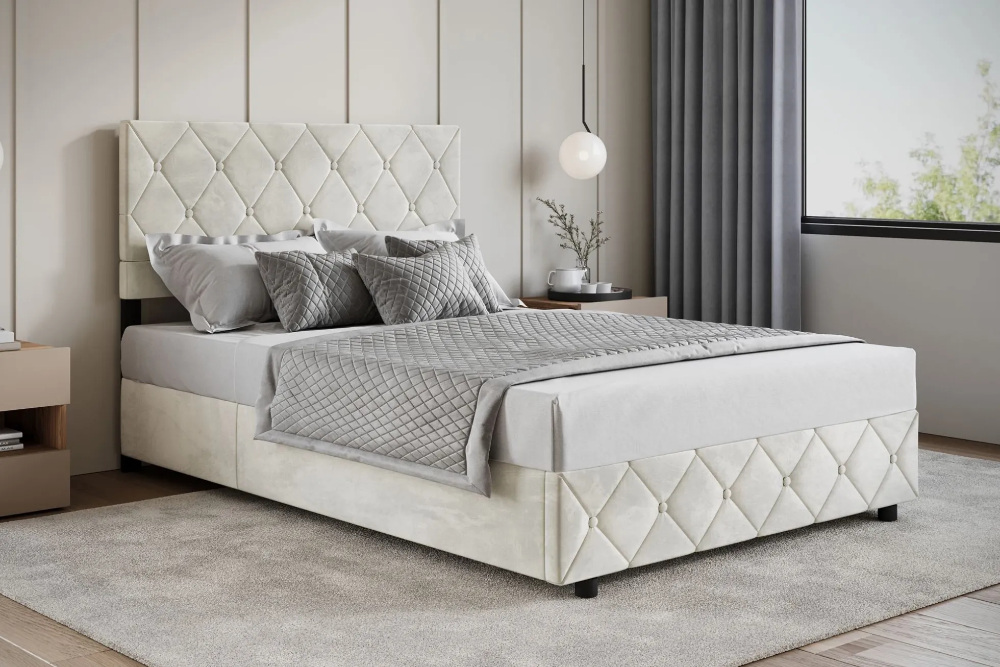 Hernandez - Tweepersoonsbed met opbergruimte - Beige - 140x200 cm