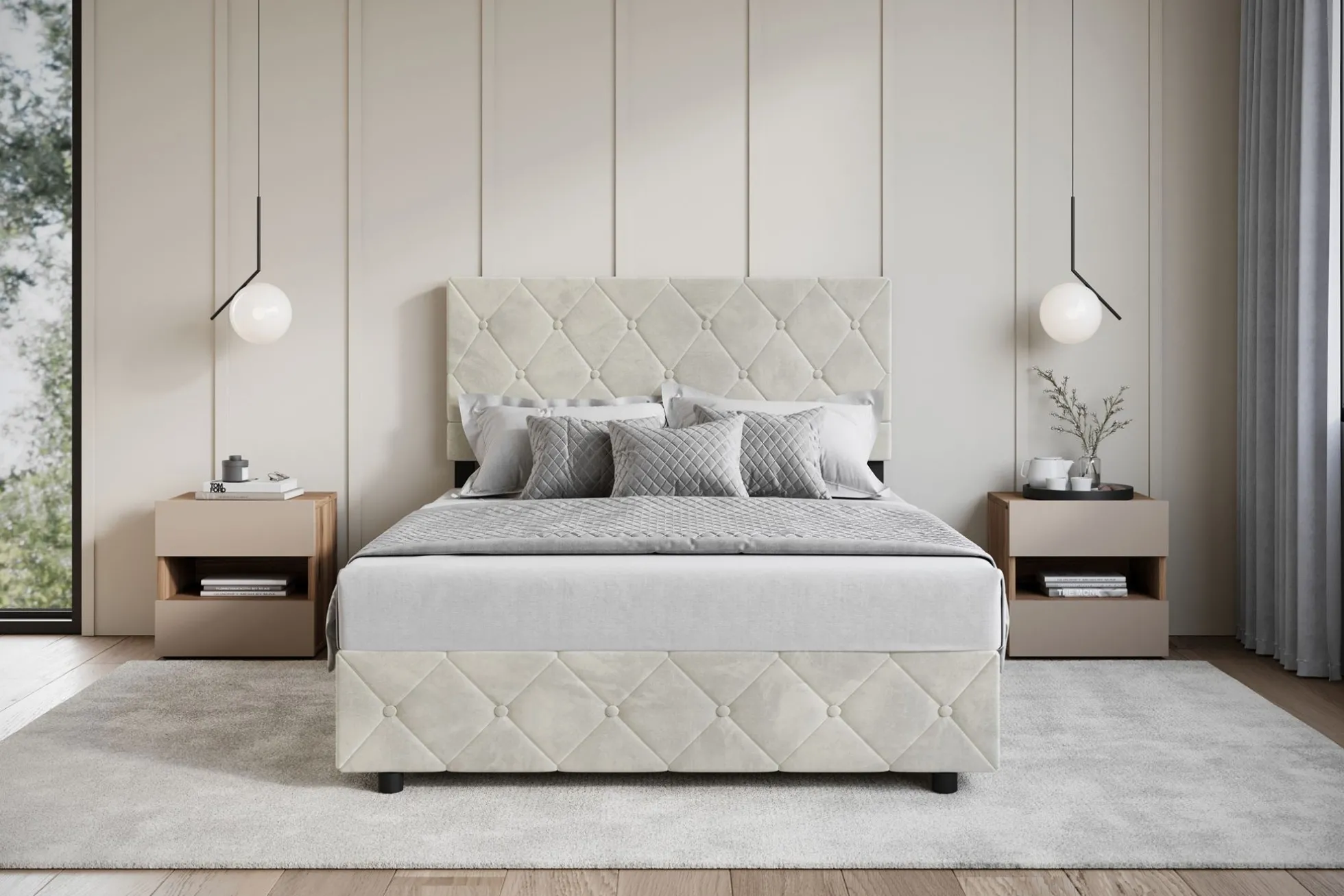 Hernandez - Tweepersoonsbed met opbergruimte - Beige - 140x200 cm