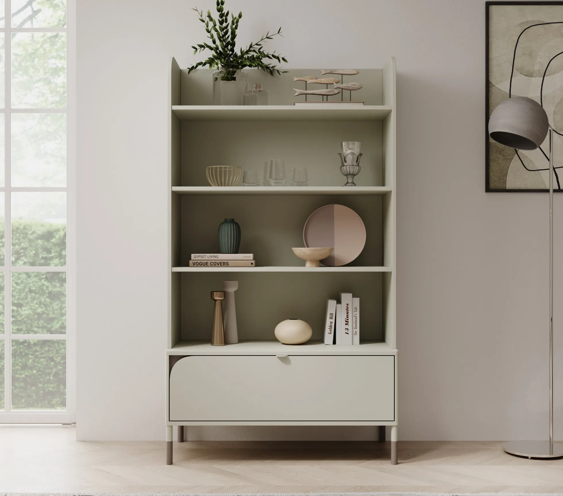 Hill - Boekenkast - Beige - 89x40x159 cm