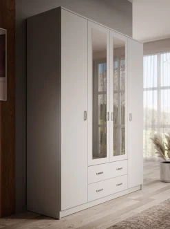 Hinto - Kledingkast 4-deurs - Wit - 160x52x205 cm