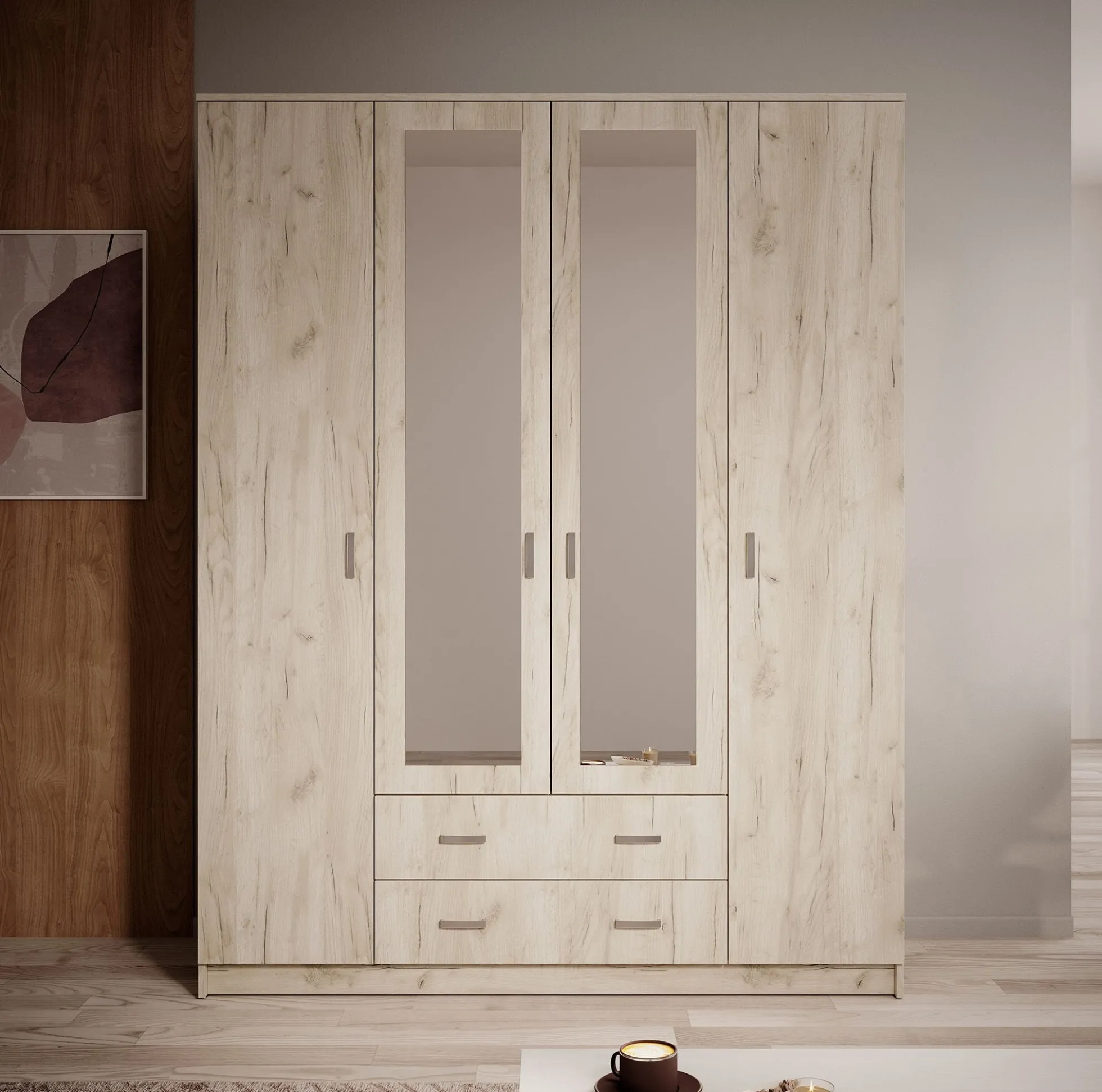 Hinto - Kledingkast 4-deurs - Grijs - 160x52x205 cm