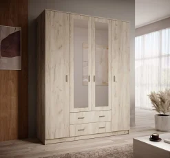 Hinto - Kledingkast 4-deurs - Grijs - 160x52x205 cm