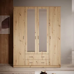 Hinto - Kledingkast 4-deurs - Eiken - 160x52x205 cm