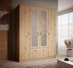 Hinto - Kledingkast 4-deurs - Eiken - 160x52x205 cm