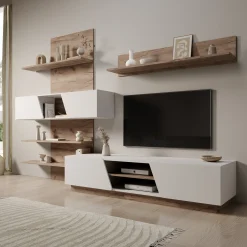 Huxley - Wandmeubel - Eikenpatroon/Wit - 296x52x203 cm