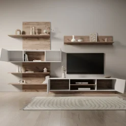 Huxley - Wandmeubel - Eikenpatroon/Wit - 296x52x203 cm