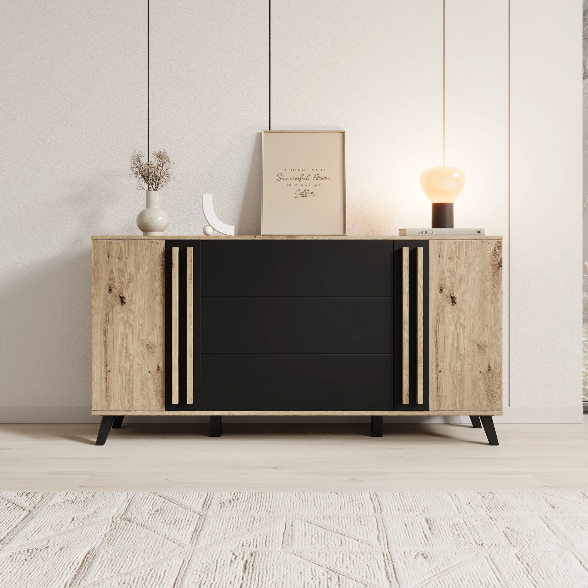 Hydra - Dressoir - Eiken/Zwart - 150x40x78 cm