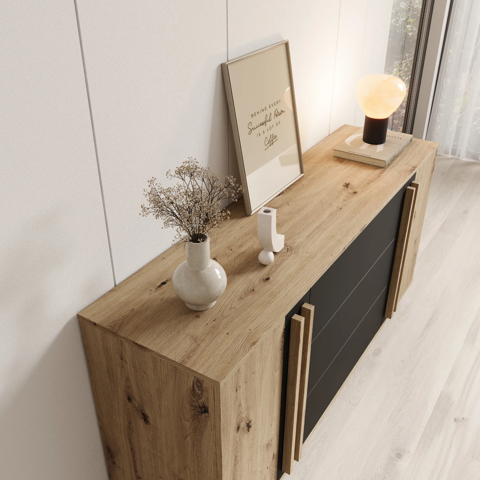 Hydra - Dressoir - Eiken/Zwart - 150x40x78 cm