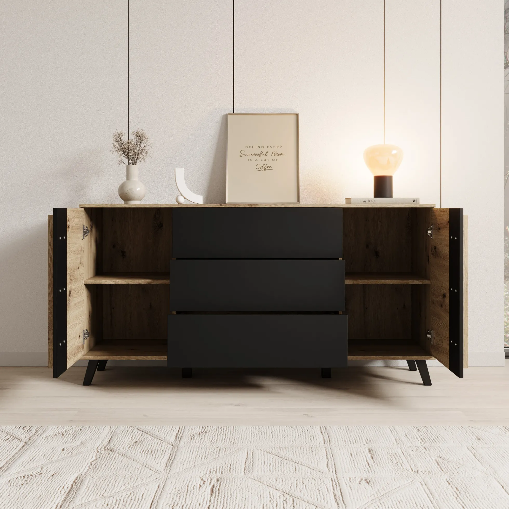Hydra - Dressoir - Eiken/Zwart - 150x40x78 cm