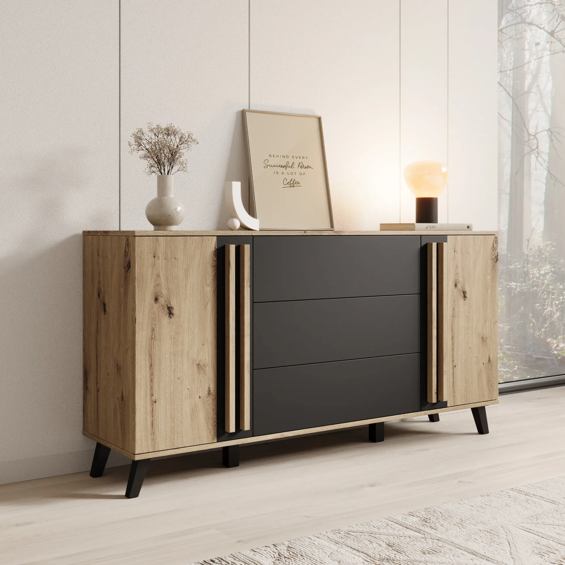Hydra - Dressoir - Eiken/Zwart - 150x40x78 cm