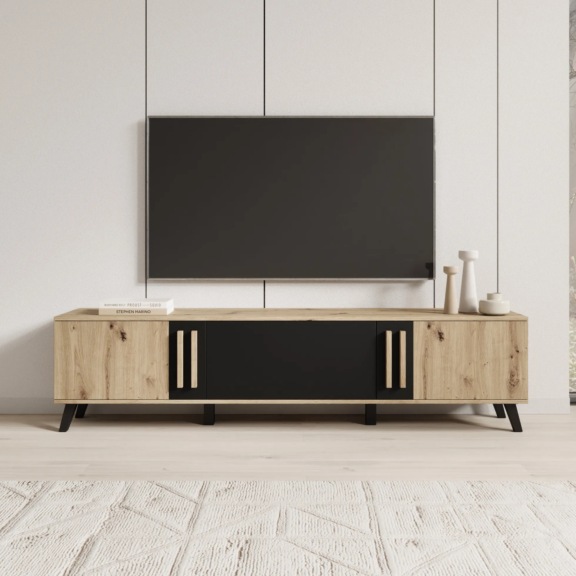 Hydra - TV-Meubel - Eiken/Zwart - 180x33x40 cm