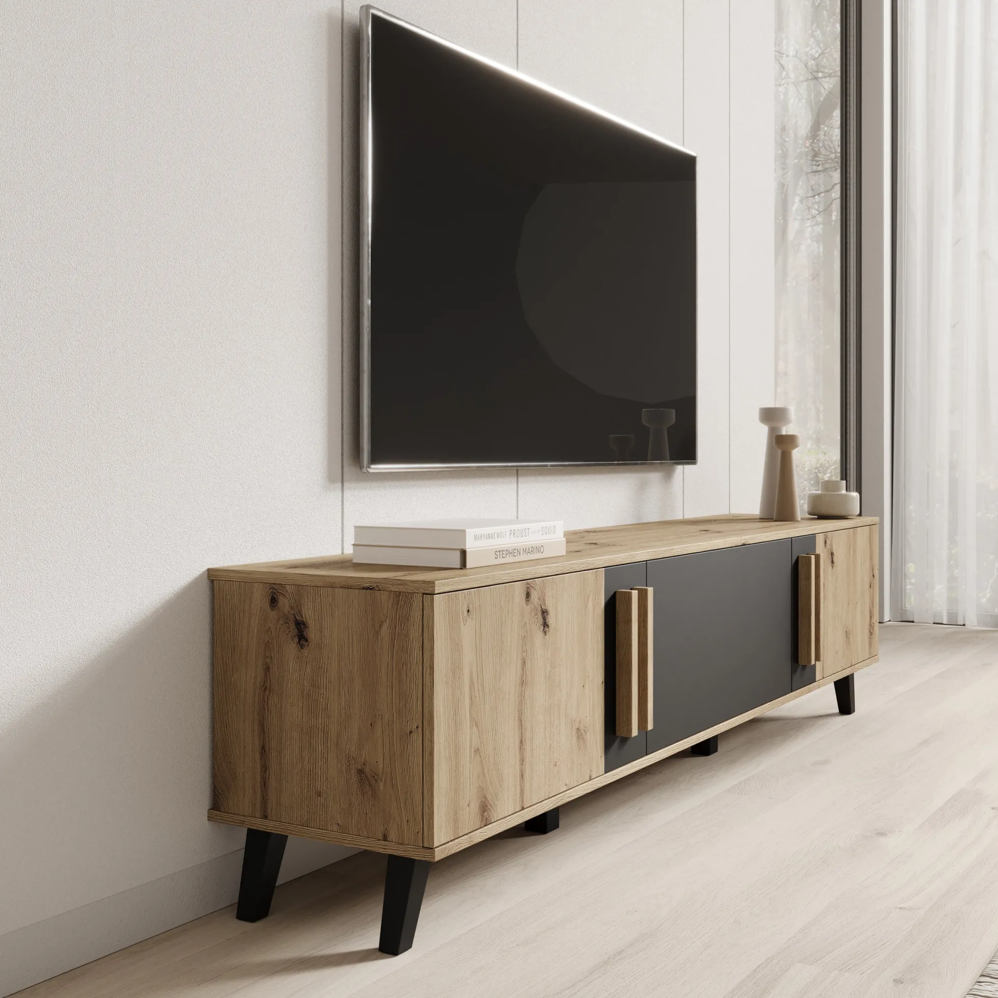 Hydra - TV-Meubel - Eiken/Zwart - 180x33x40 cm