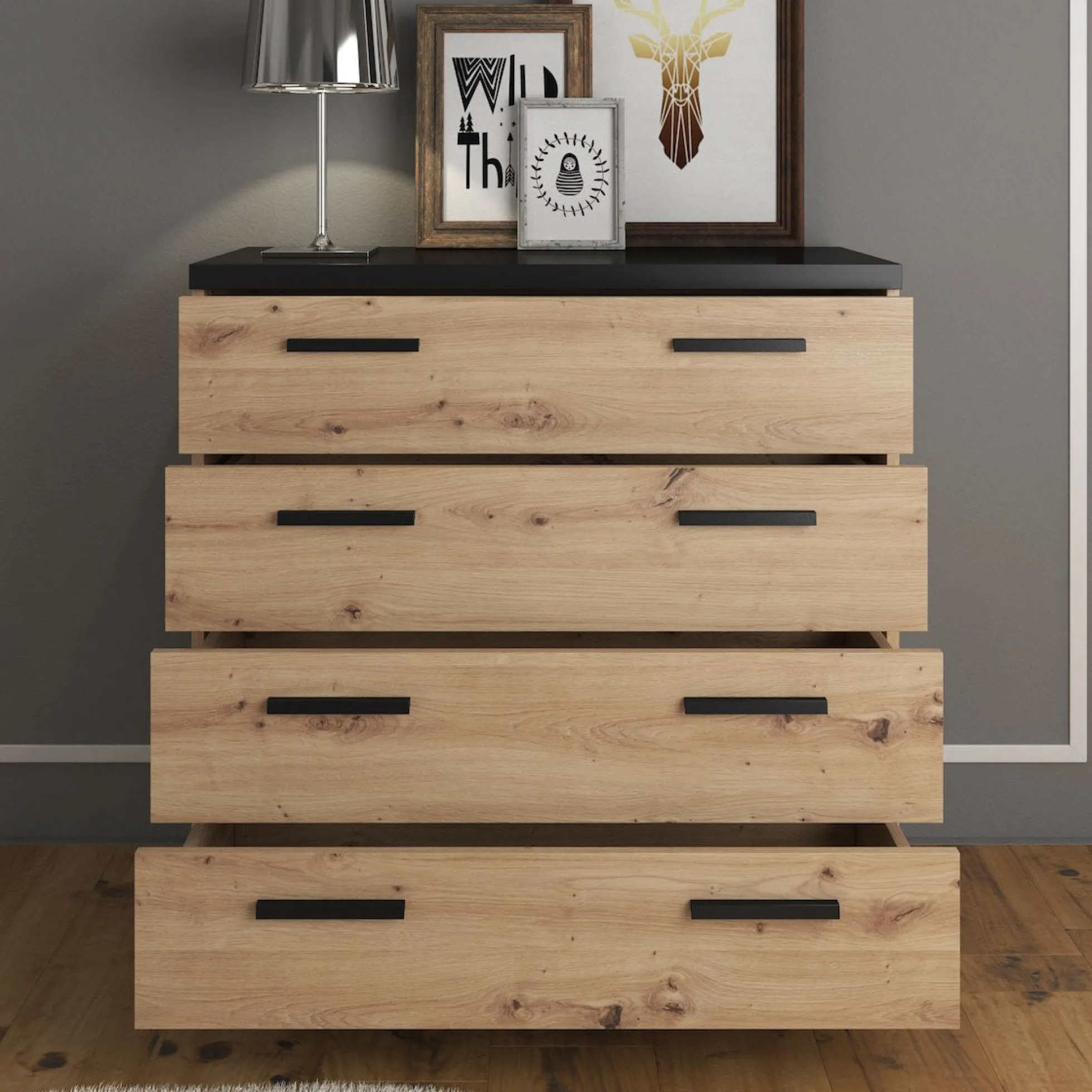 Incala - Ladekast - Eiken/zwart - 90x40x90 cm