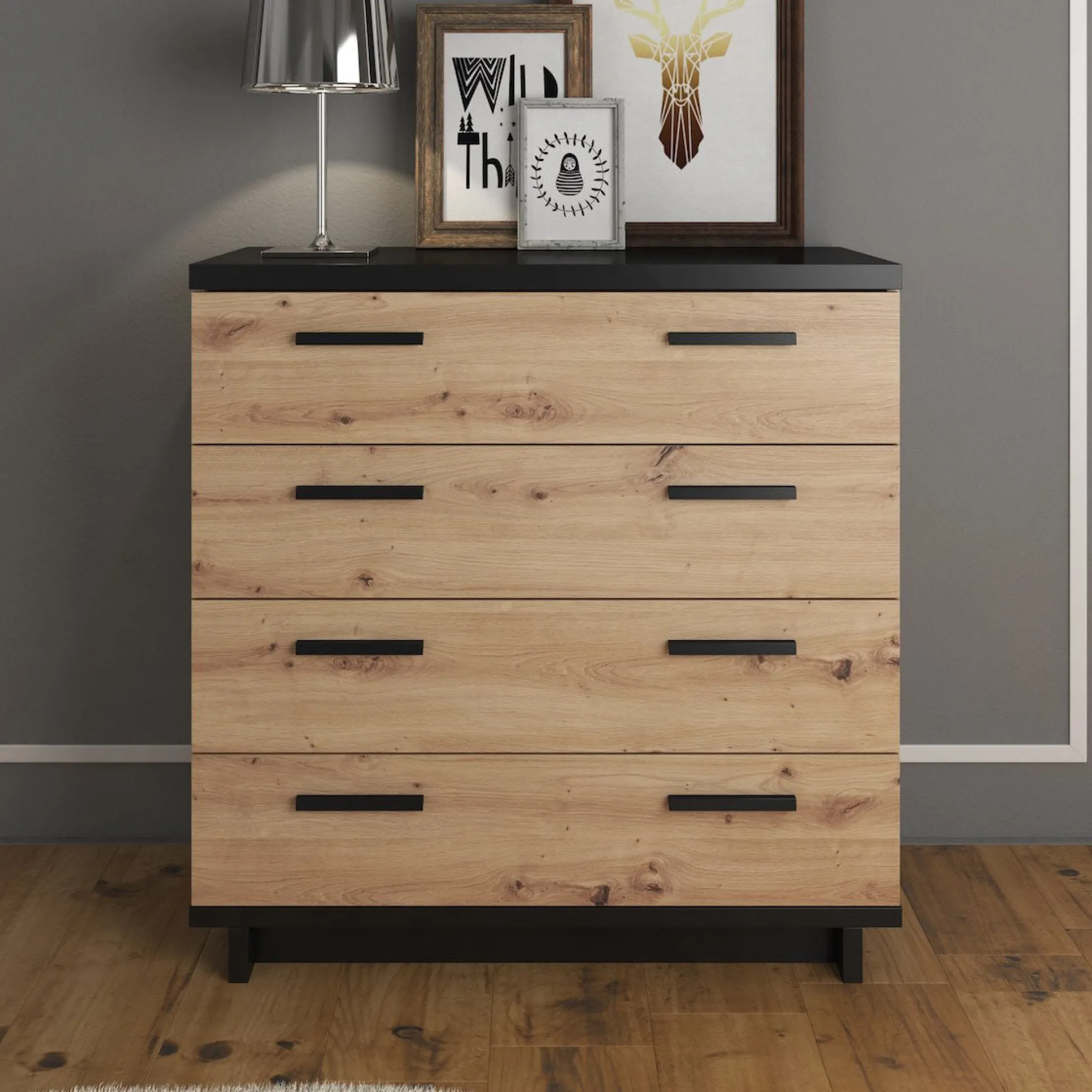 Incala - Ladekast - Eiken/zwart - 90x40x90 cm
