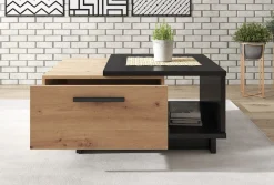 Incala - Salontafel 2 lades - Eiken/zwart - 90x60x40 cm