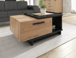 Incala - Salontafel 2 lades - Eiken/zwart - 90x60x40 cm