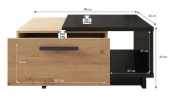 Incala - Salontafel 2 lades - Eiken/zwart - 90x60x40 cm