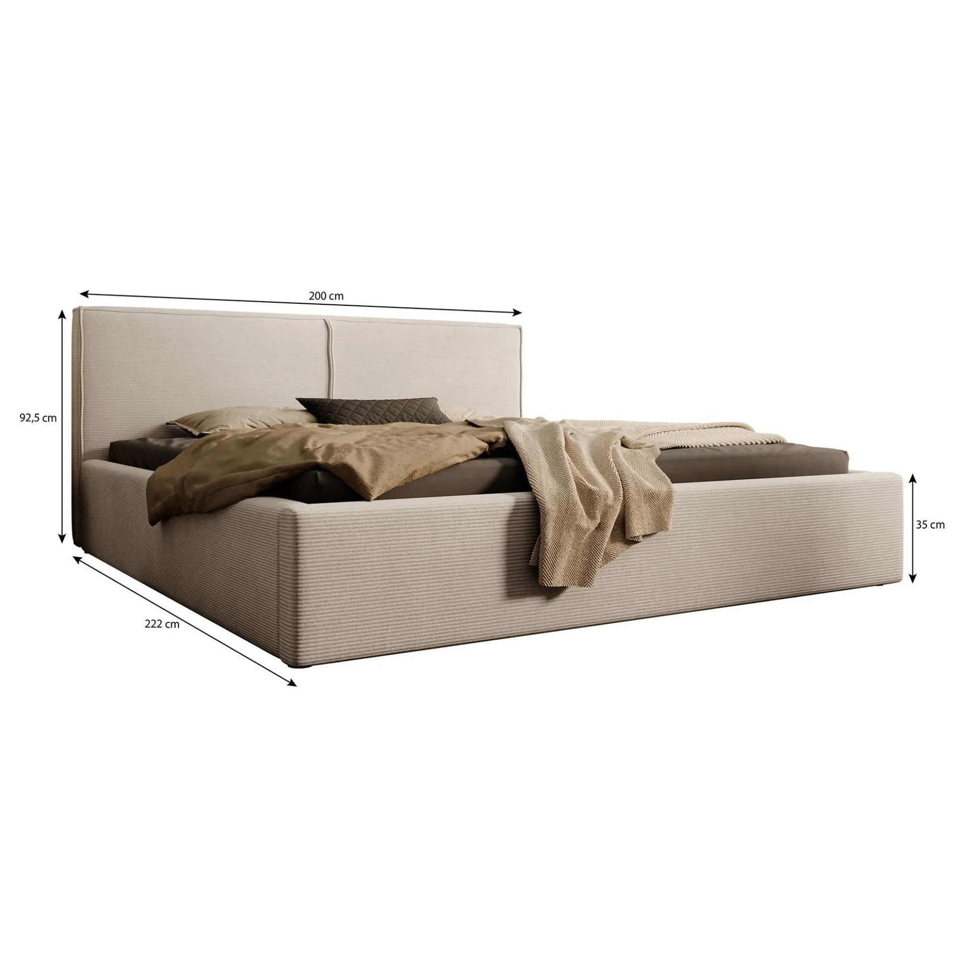 Infinity - Tweepersoonsbed - Ribstof beige - 180x200 cm
