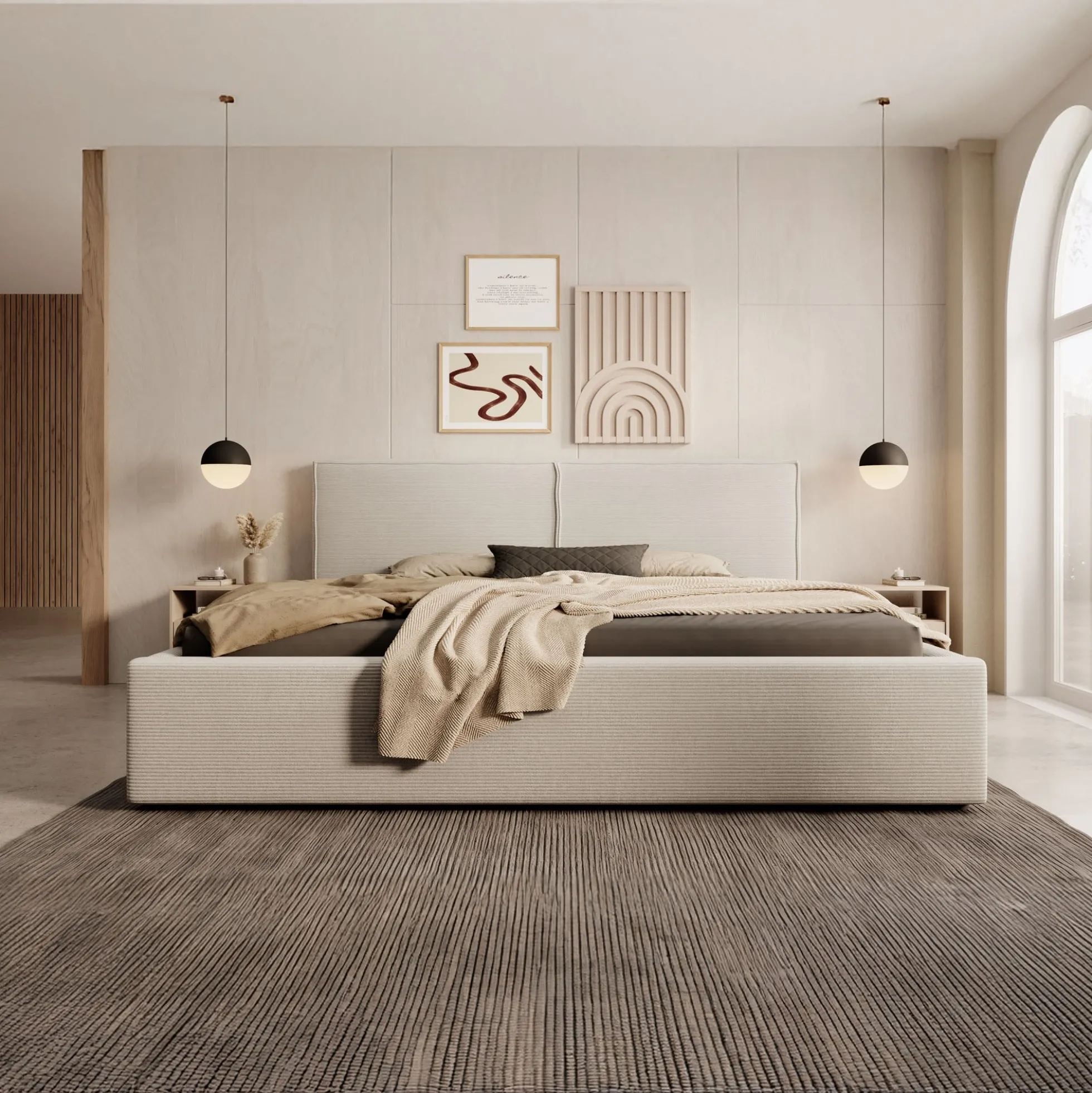 Infinity - Tweepersoonsbed - Ribstof beige - 180x200 cm
