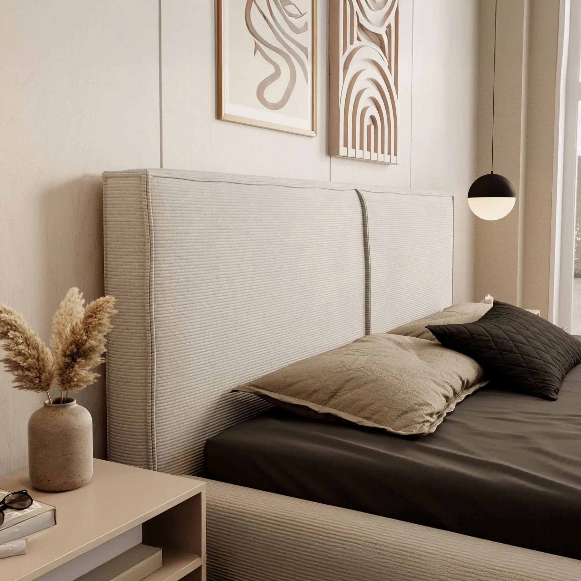 Infinity - Tweepersoonsbed - Ribstof beige - 160x200 cm