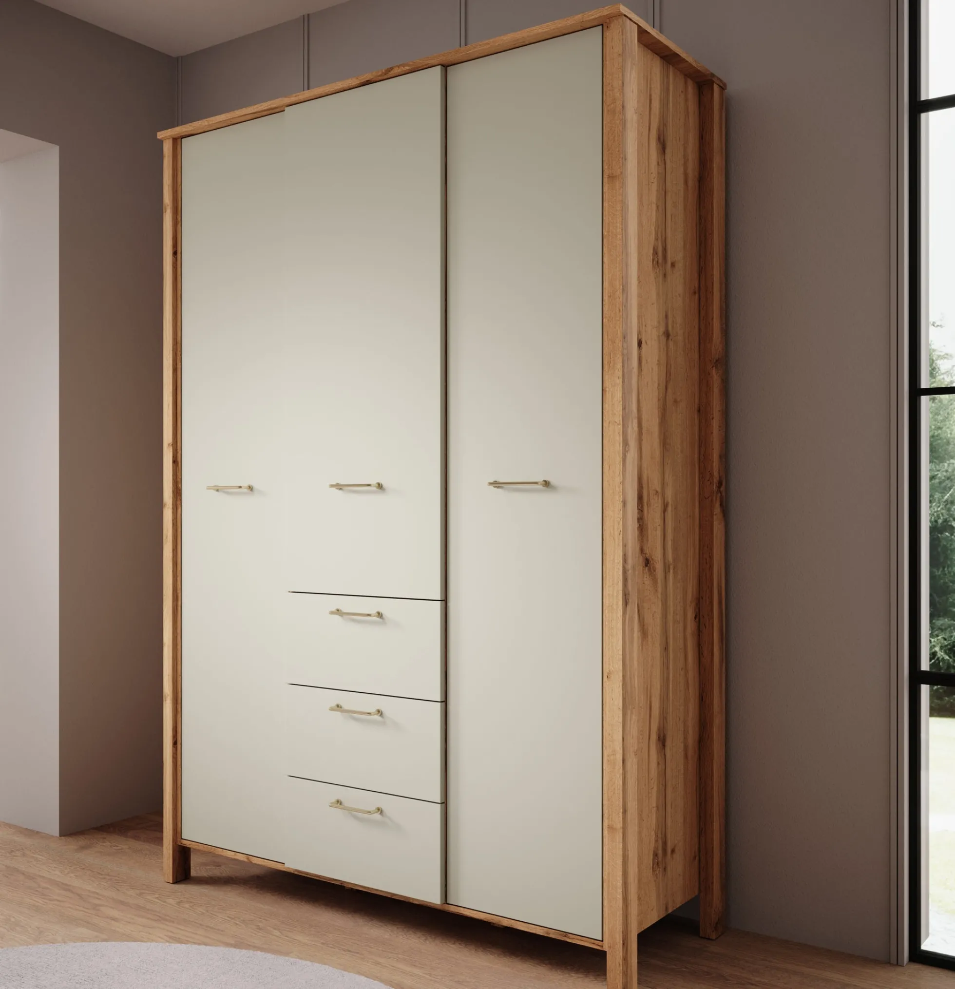 Isaac - Kledingkast 3-deurs - Beige - 138x53x199 cm