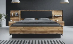 Jacob - Tweepersoonsbed met nachtkastjes - Zwart/Eiken - 180x200 cm