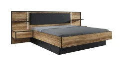 Jacob - Tweepersoonsbed met nachtkastjes - Zwart/Eiken - 180x200 cm