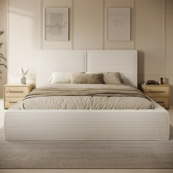 Jarviz - Tweepersoonsbed - Beige ribstof - 180x200 cm