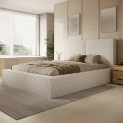 Jarviz - Tweepersoonsbed - Beige ribstof - 160x200 cm