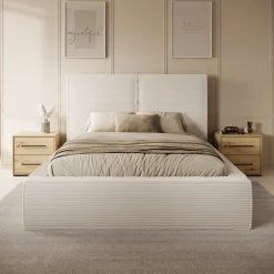 Jarviz - Tweepersoonsbed - Beige ribstof - 140x200 cm