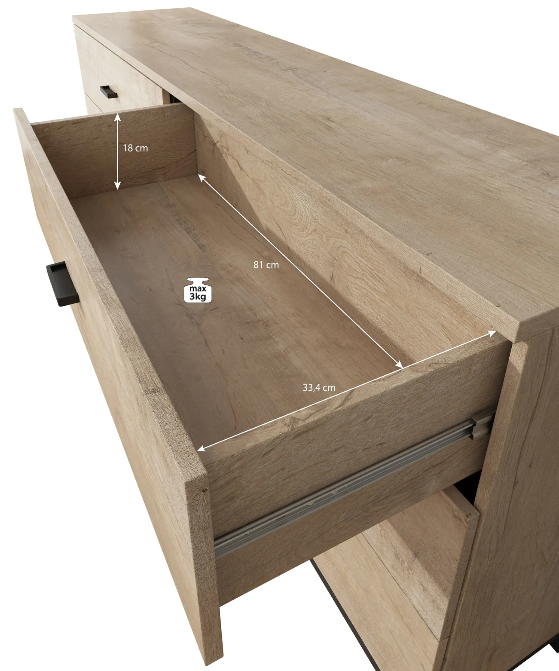 Jenny - Dressoir - Eiken/zwart - 181x40x84 cm