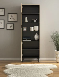 Jenny - Vitrinekast - Eiken/zwart - 61x40x191 cm