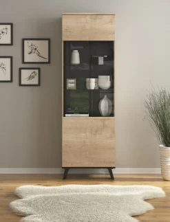 Jenny - Vitrinekast - Eiken/zwart - 61x40x191 cm