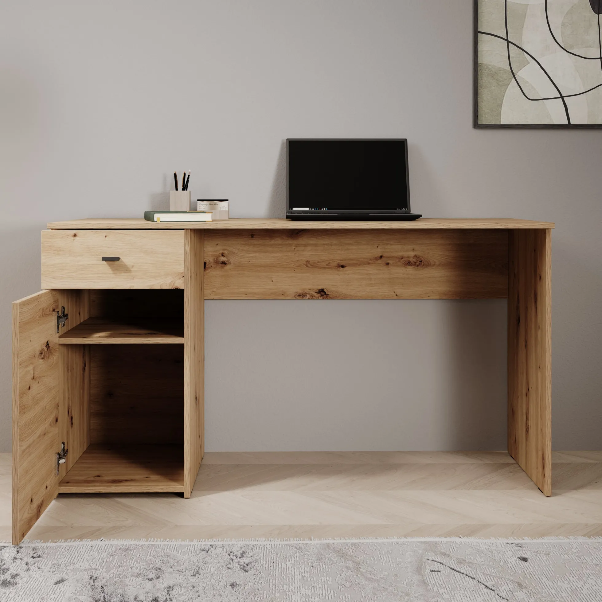 Kairo - Bureau - Eikenpatroon - 140x50x77 cm