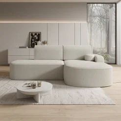 Kalero - Hoekbank 2-zits met chaise longue - Teddystof beige - Rechts