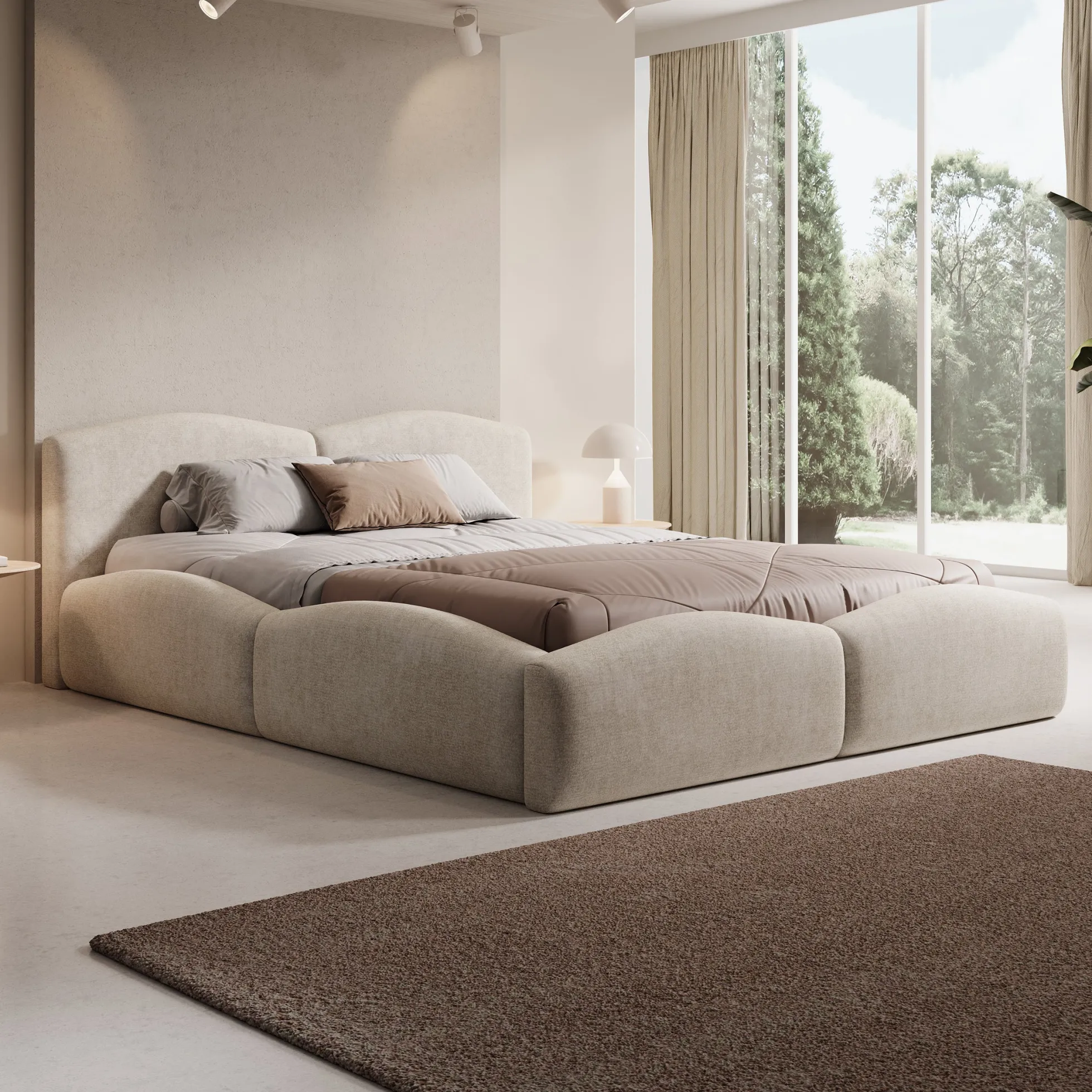 Kamfer - Tweepersoonsbed - Stof beige - 160x200 cm