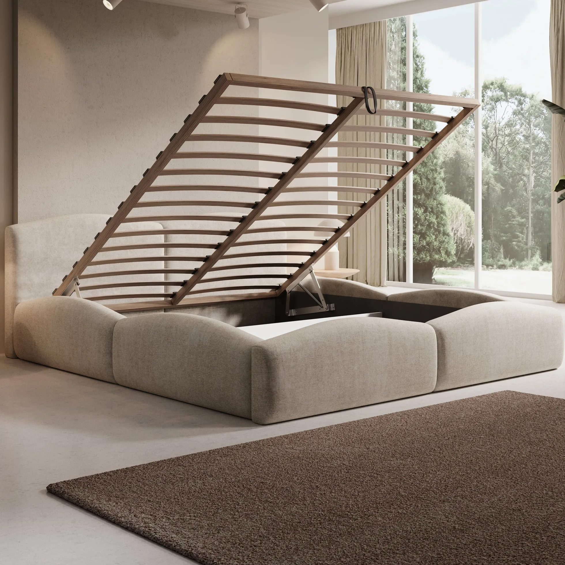Kamfer - Tweepersoonsbed - Stof beige - 180x200 cm